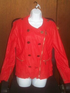 red faux leather lined jacket Vertigo Paris zip up size medium